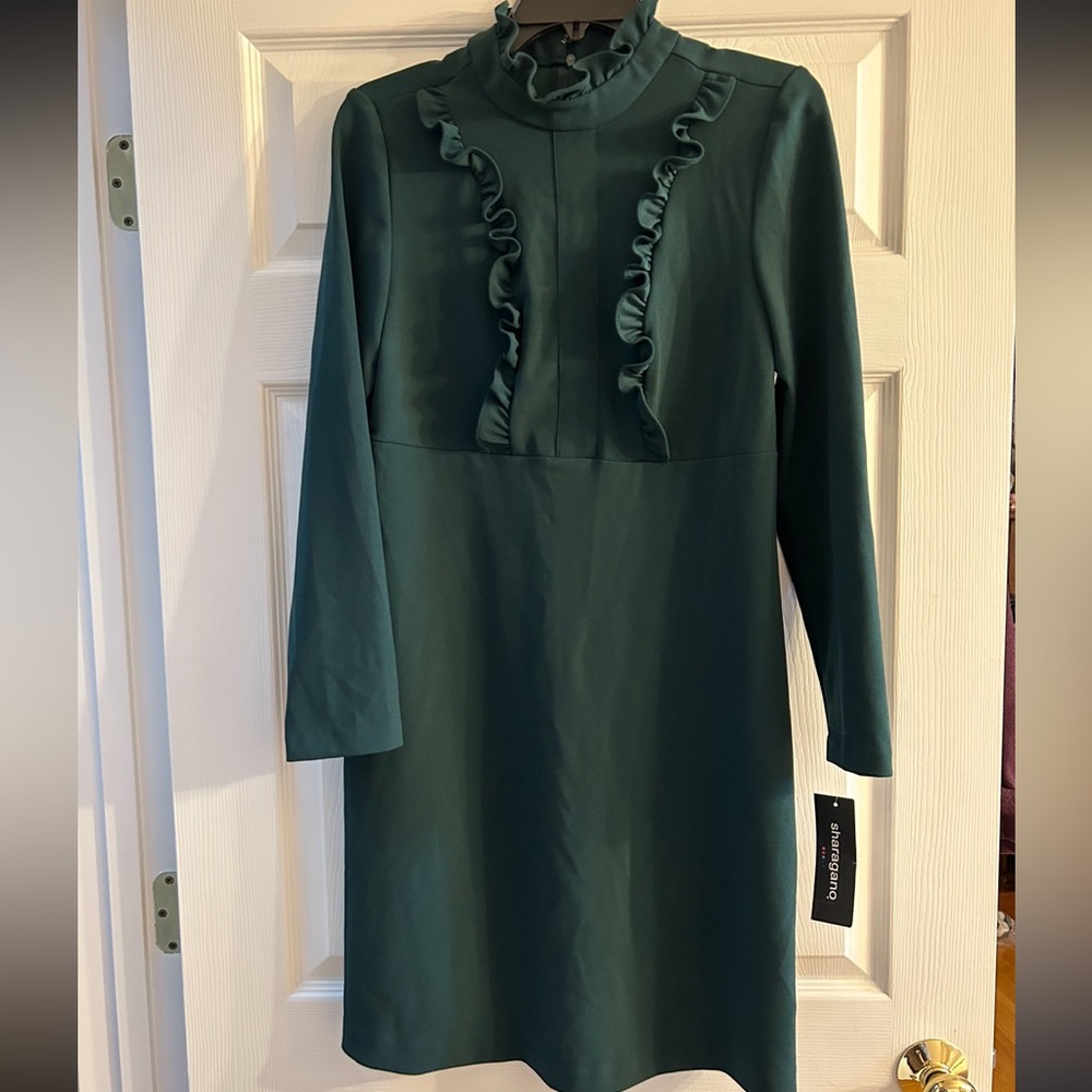 NWT Classy Retro Vintage-look Green Ruffle Collar/Bib Shift Dress, 6